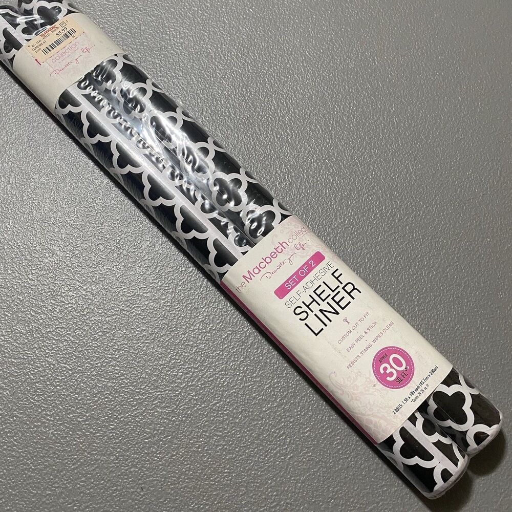 The MACBETH Collection Self Adhesive Shelf Liner 2 Rolls 1.5ft x 10ft Each Black